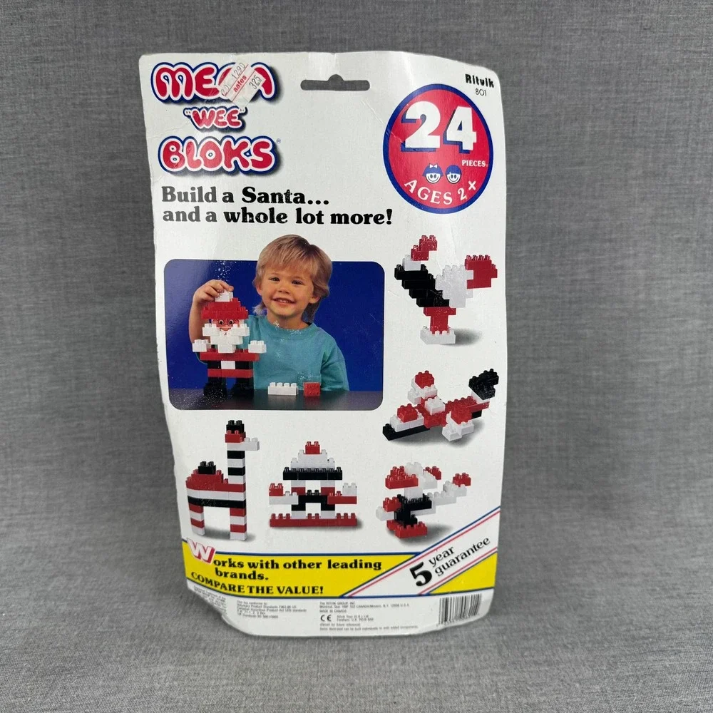 Vintage 1990 Mega Wee Bloks Santa Claus Ritvik 801 24 Piece Set New Sealed